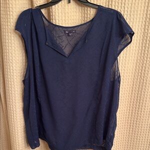 Blue V-Neck Blouse with Cap Sleeves